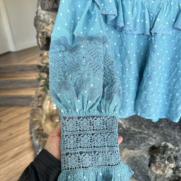 NWT Love Shack Fancy Women's Blue Bunnie Blouse Small - Picture 6 of 16